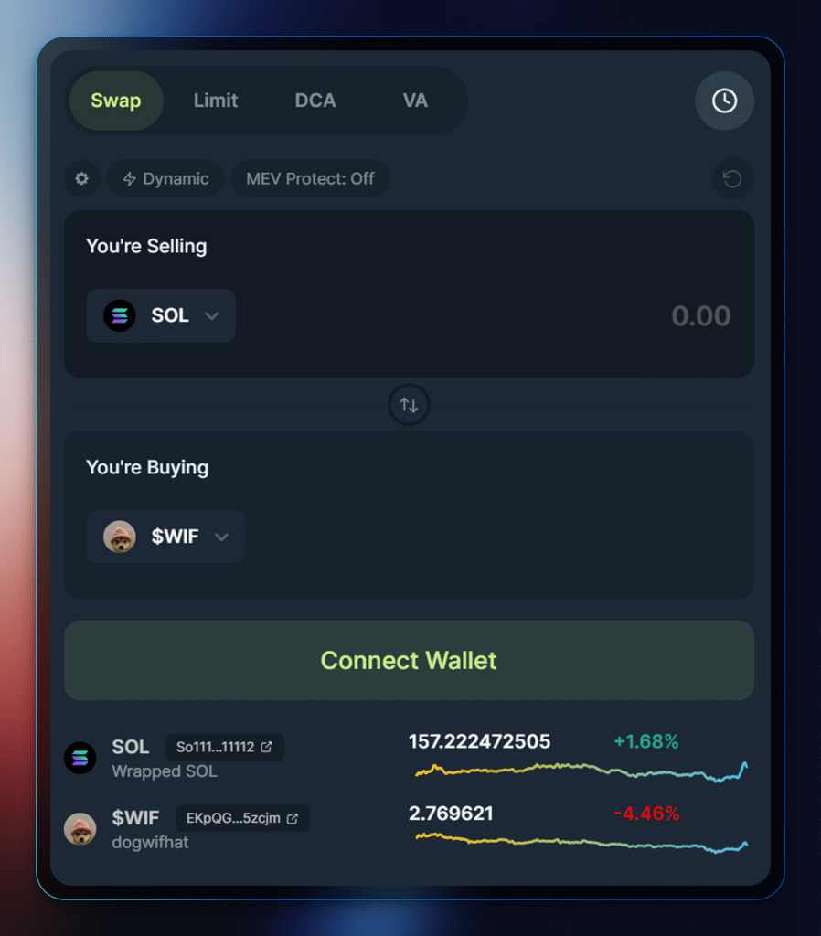 select a dex to swap sol